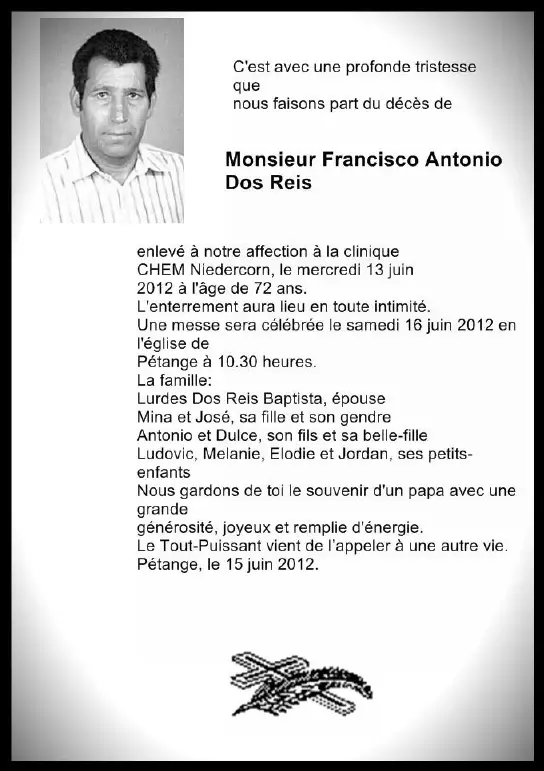 Traueranzeige für Francisco Antonio Dos Reis