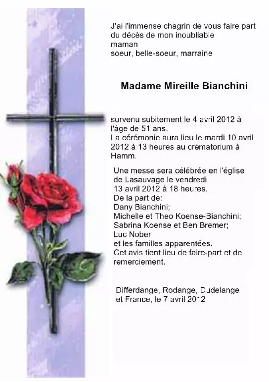 Traueranzeige für Mireille Bianchini