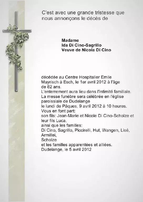 Traueranzeige für Ida Di Cino-Sagrillo