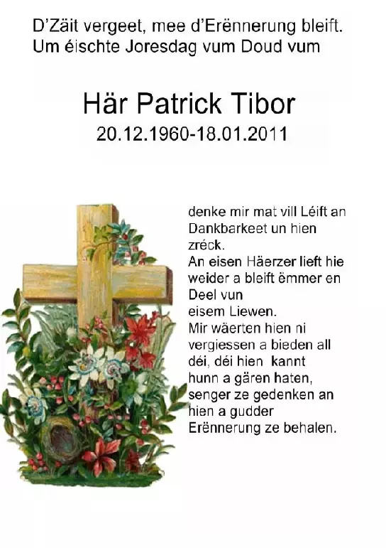 Traueranzeige für Patrick Tibor
