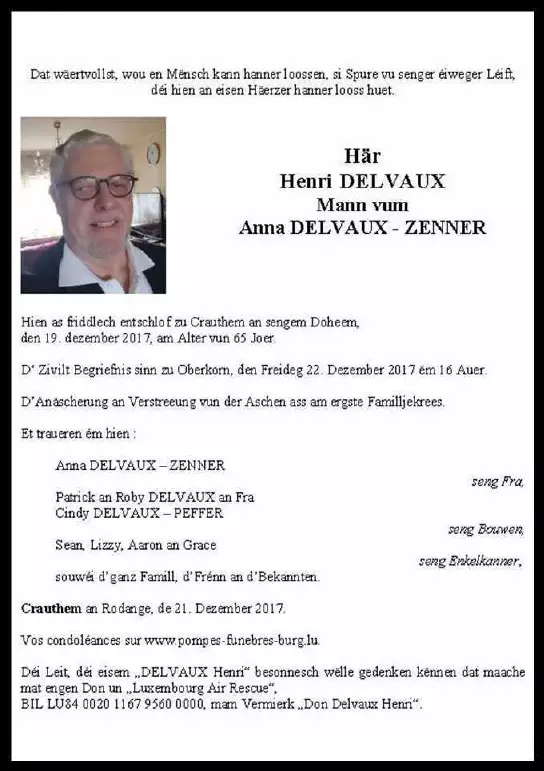 Traueranzeige für Henri DELVAUX