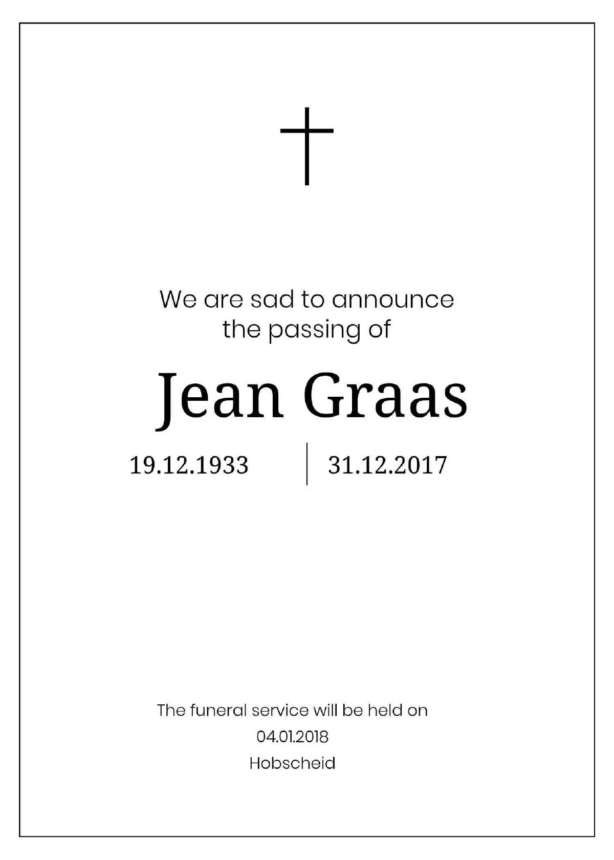 Traueranzeige für Jean GRAAS