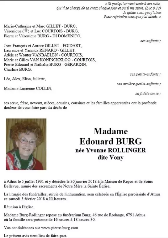 Traueranzeige für Yvonne dite Vony ROLLINGER