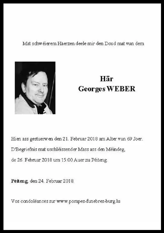 Traueranzeige für Georges WEBER
