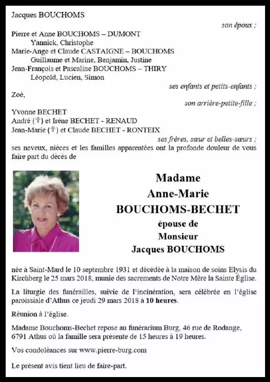 Traueranzeige für Anne-Marie BOUCHOMS-BECHET