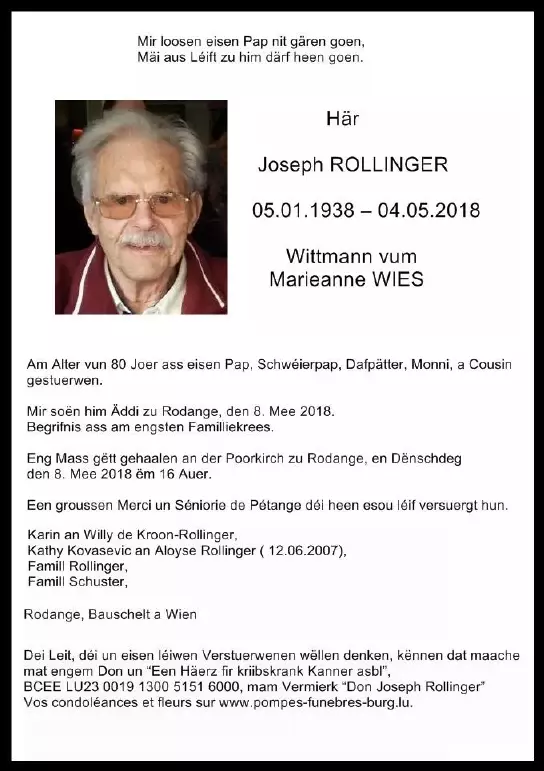 Traueranzeige für Joseph ROLLINGER