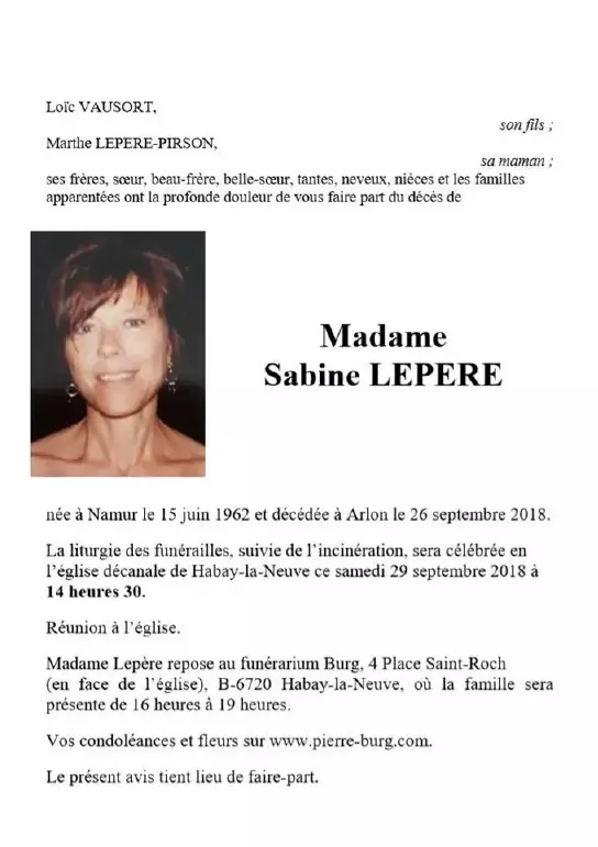 Traueranzeige für Sabine LEPERE
