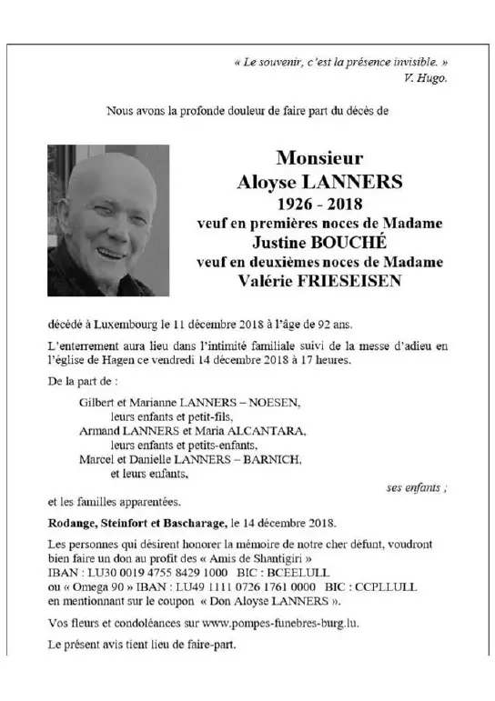 Traueranzeige für Aloyse LANNERS