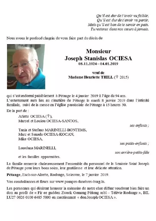 Traueranzeige für Joseph Stanislas OCIESA