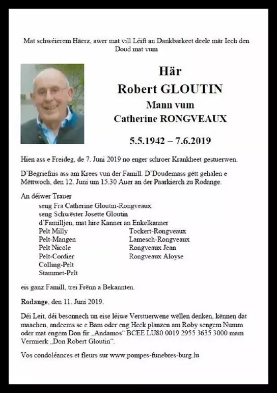Traueranzeige für Robert GLOUTIN