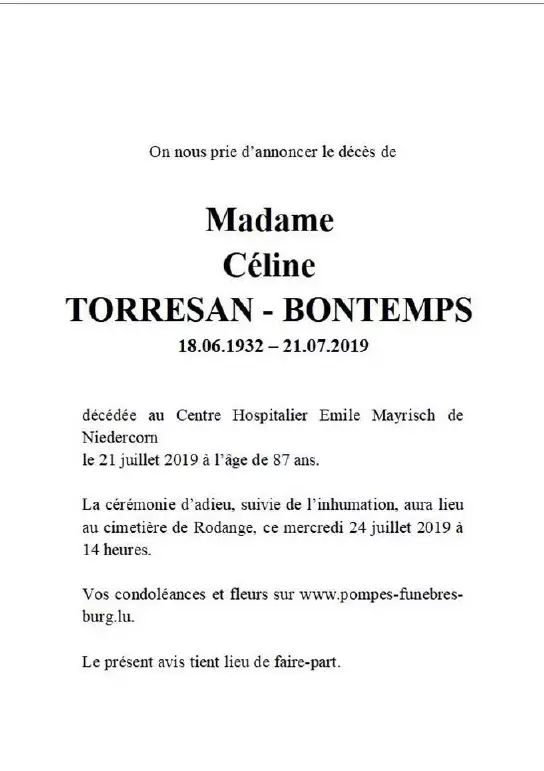 Traueranzeige für Céline TORRESAN - BONTEMPS