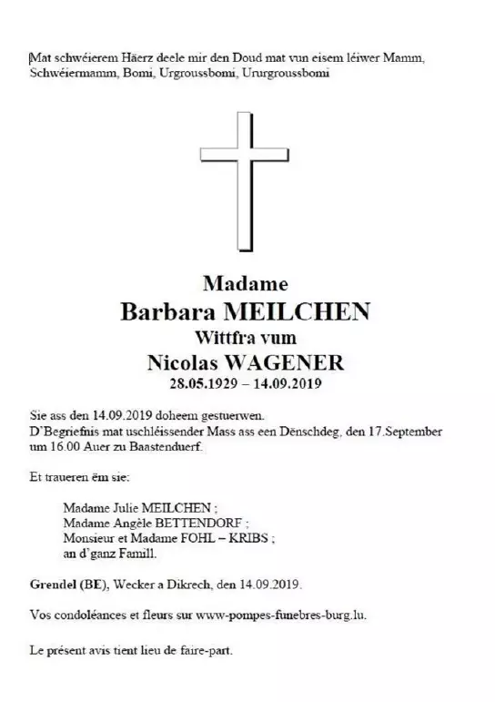 Traueranzeige für Barbara MEILCHEN