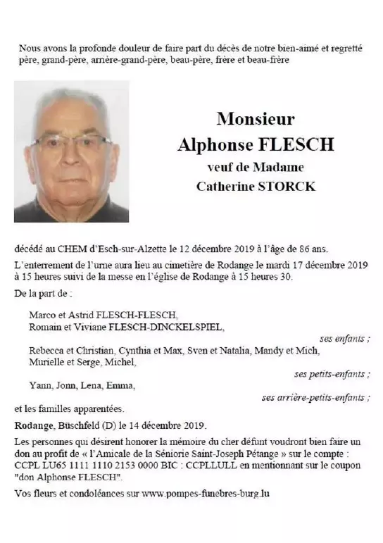 Traueranzeige für Alphonse FLESCH