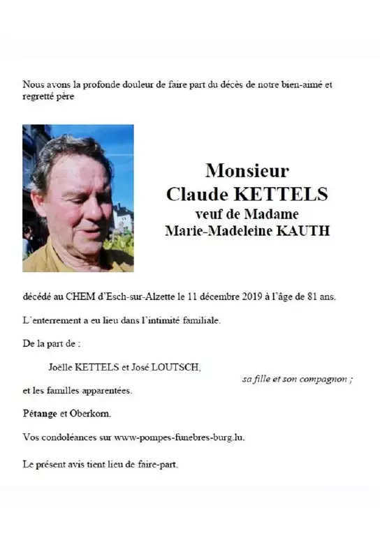 Traueranzeige für Claude KETTELS