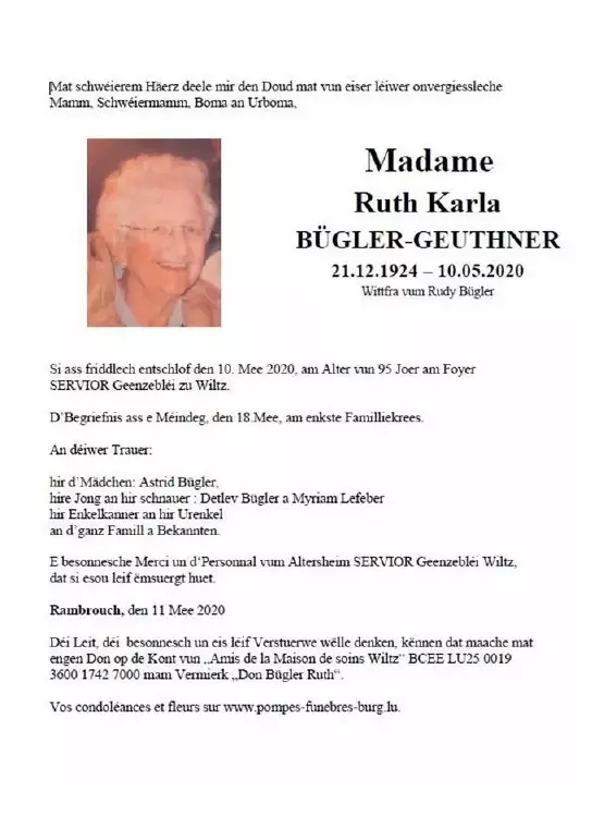 Traueranzeige für Karla Ruth