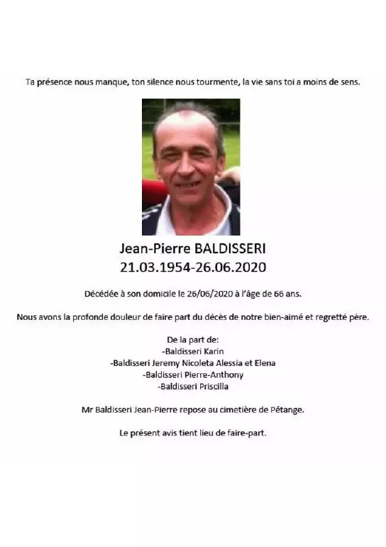 Traueranzeige für Jean-Pierre BALDISSERI