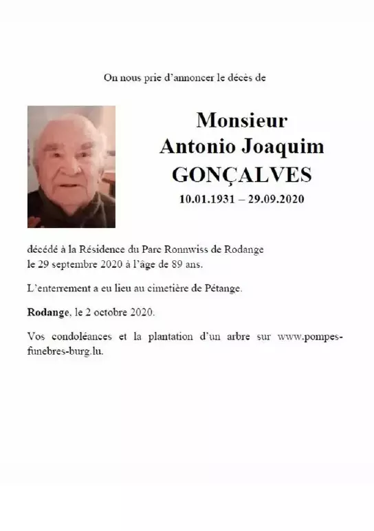 Traueranzeige für Antonio Joaquim