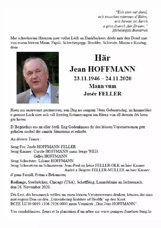 Traueranzeige für Jean HOFFMANN