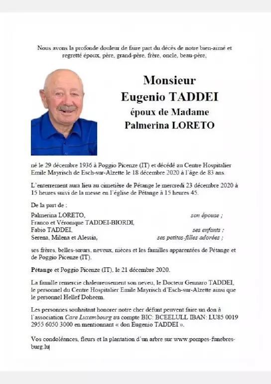 Traueranzeige für Eugenio TADDEI