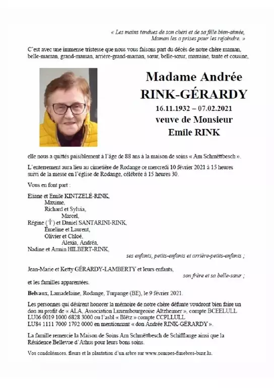 Traueranzeige für Andrée RINK-GÉRARDY
