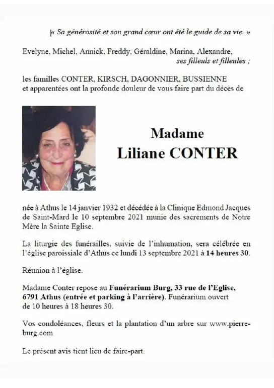 Traueranzeige für Liliane CONTER