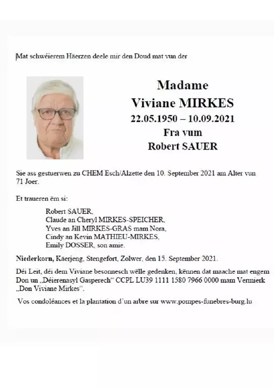 Traueranzeige für Viviane MIRKES