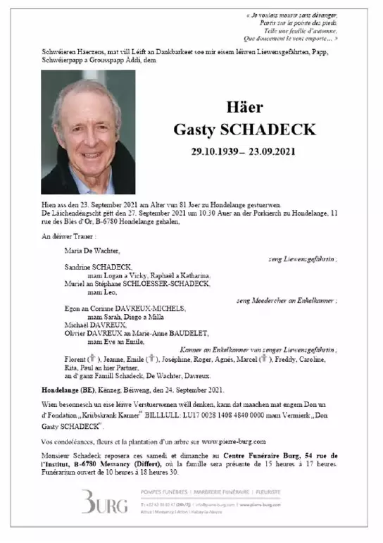 Traueranzeige für Gasty SCHADECK