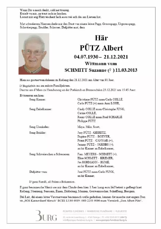 Traueranzeige für Albert Pütz