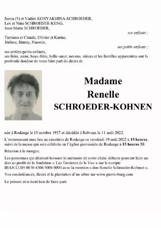 Traueranzeige für Renelle SCHROEDER-KOHNEN