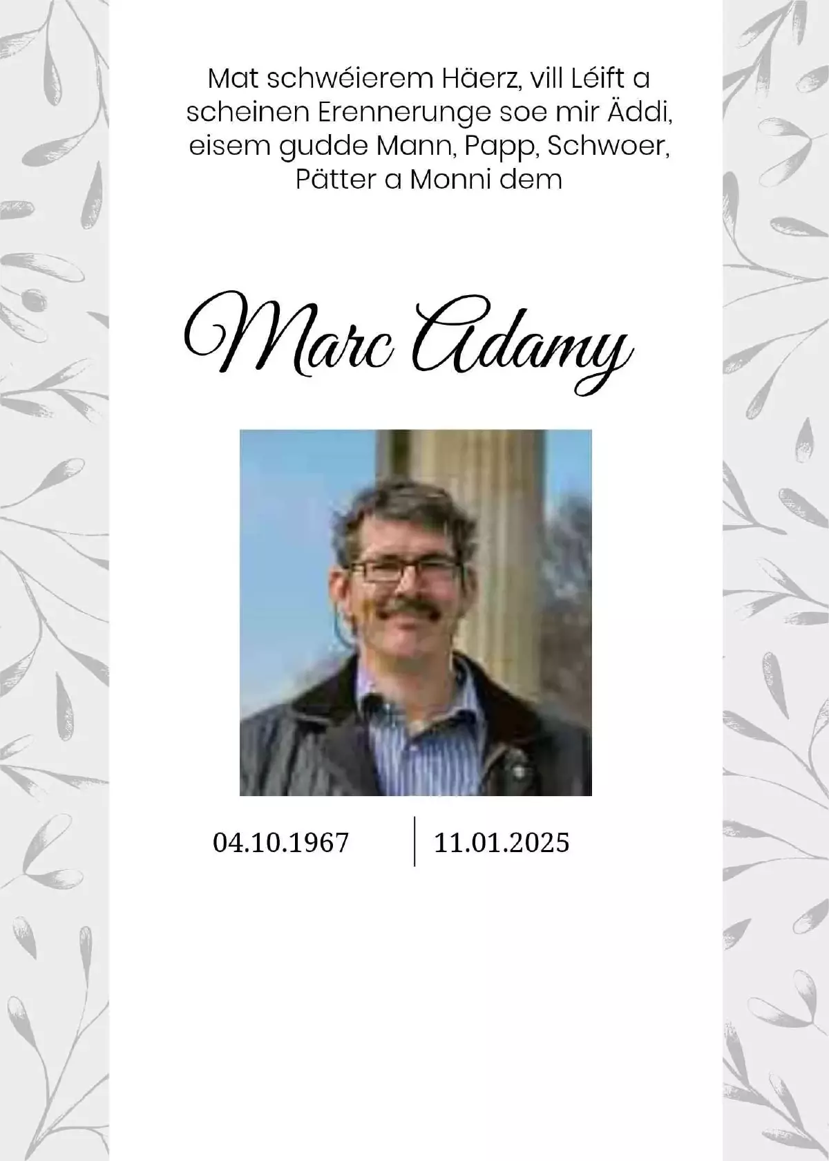 Traueranzeige für Marc Adamy