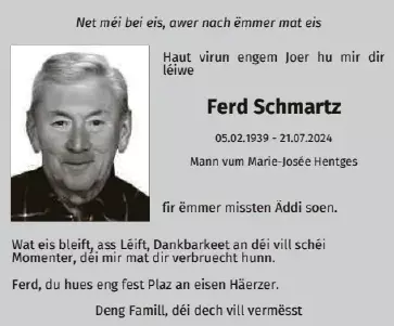 Traueranzeige für Ferd Schmartz