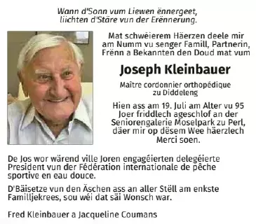 Traueranzeige für Joseph Kleinbauer