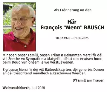 Traueranzeige für François Bausch