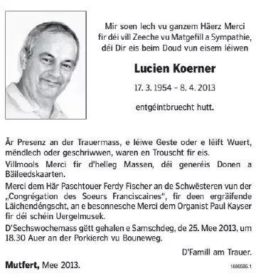 Traueranzeige für Lucien Koerner
