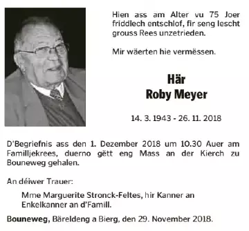 Traueranzeige für Roby Meyer