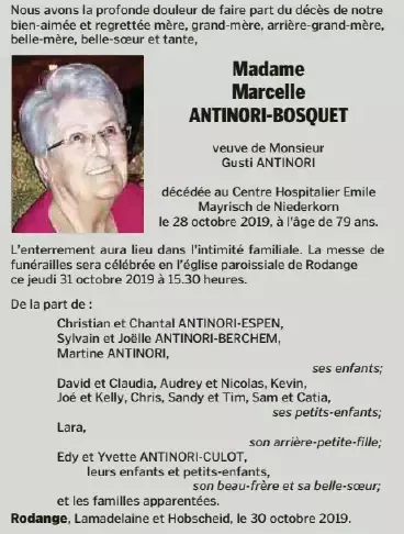 Traueranzeige für Marcelle ANTINORI-BOSQUET