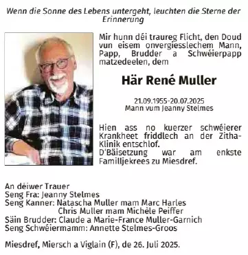 Traueranzeige für René Muller