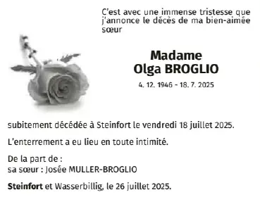 Traueranzeige für Olga Broglio