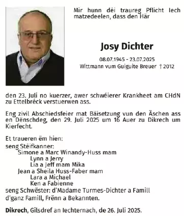 Traueranzeige für Josy Dichter