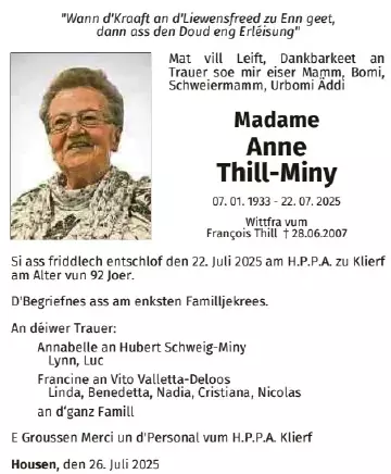 Traueranzeige für Anne Thill-Miny