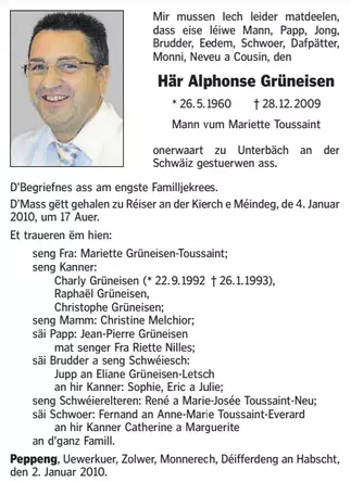 Traueranzeige für Alphonse Grüneisen