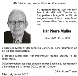 Traueranzeige für Pierre Muller
