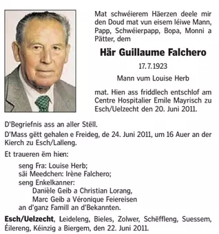 Traueranzeige für Guillaume Falchero