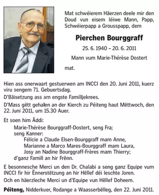 Traueranzeige für Pierrchen Bourggraff