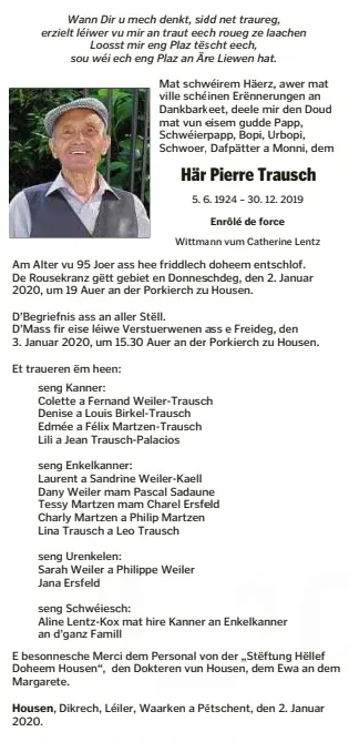 Traueranzeige für Pierre Trausch