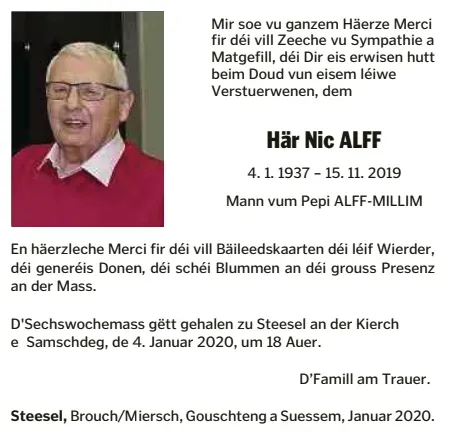 Traueranzeige für Nic Alff