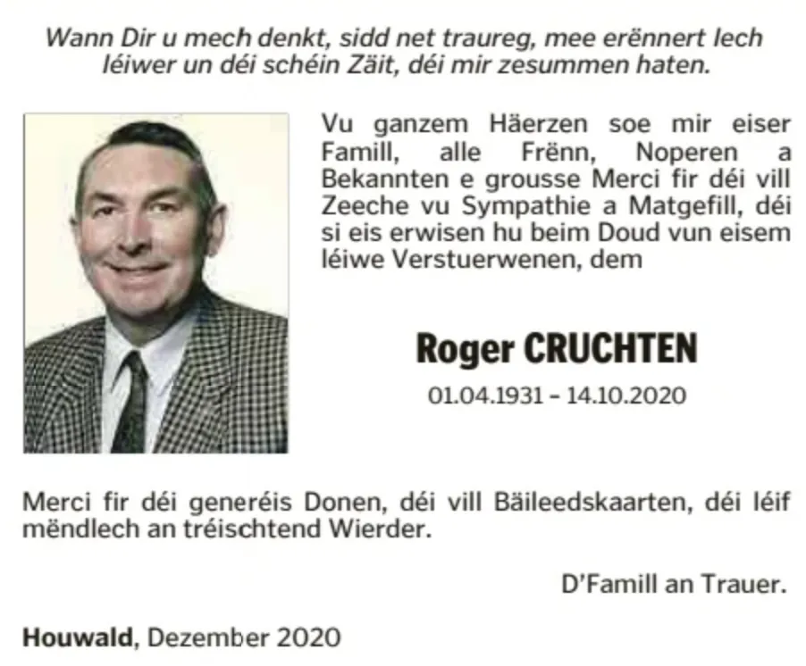 Traueranzeige für Roger Cruchten