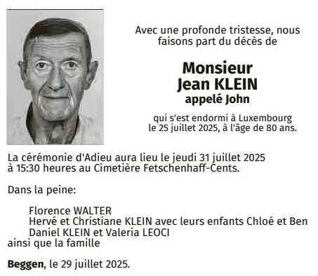 Traueranzeige für Jean Klein