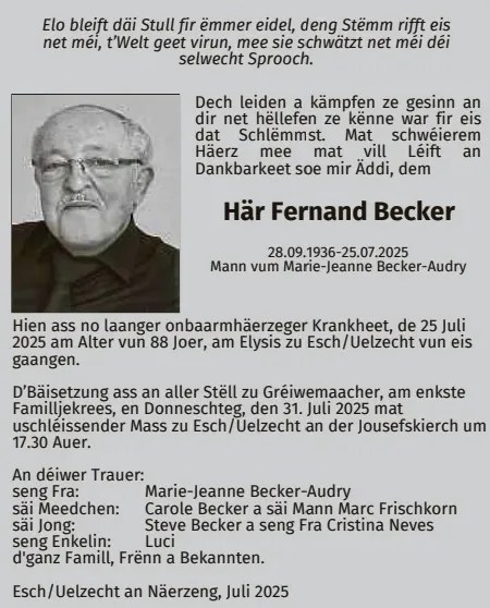 Traueranzeige für Fernand Becker