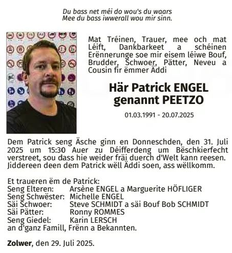 Traueranzeige für Patrick Engel